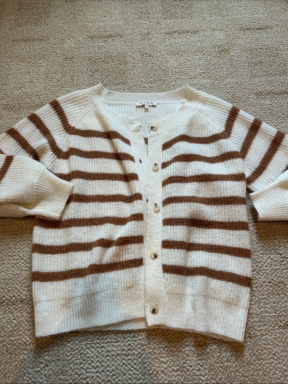 Marea Striped Cream & Brown Button-Front Cardigan, size M